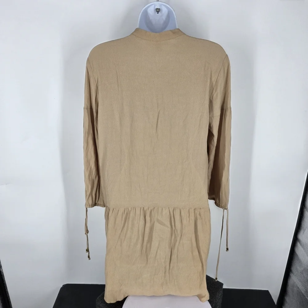 Michael Kors Women 6 Light brown Beige Drop Waist Dress Tassel Shift Pintuck